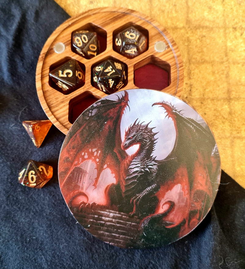 Hardwood Printed Dark Dragon Dice Box