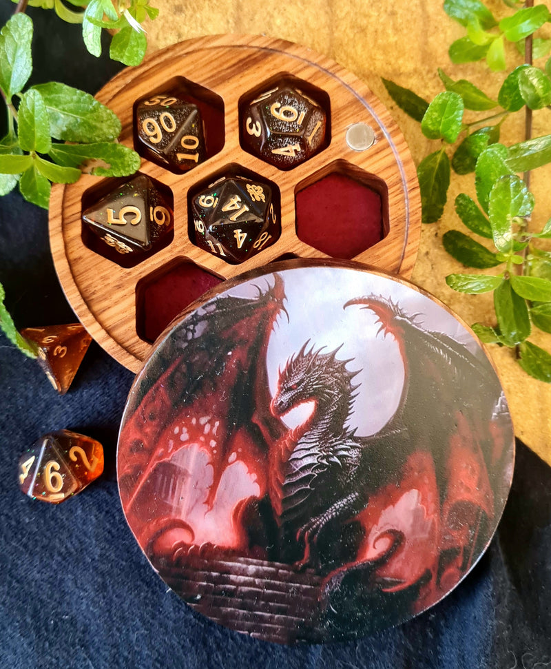 Hardwood Printed Dark Dragon Dice Box