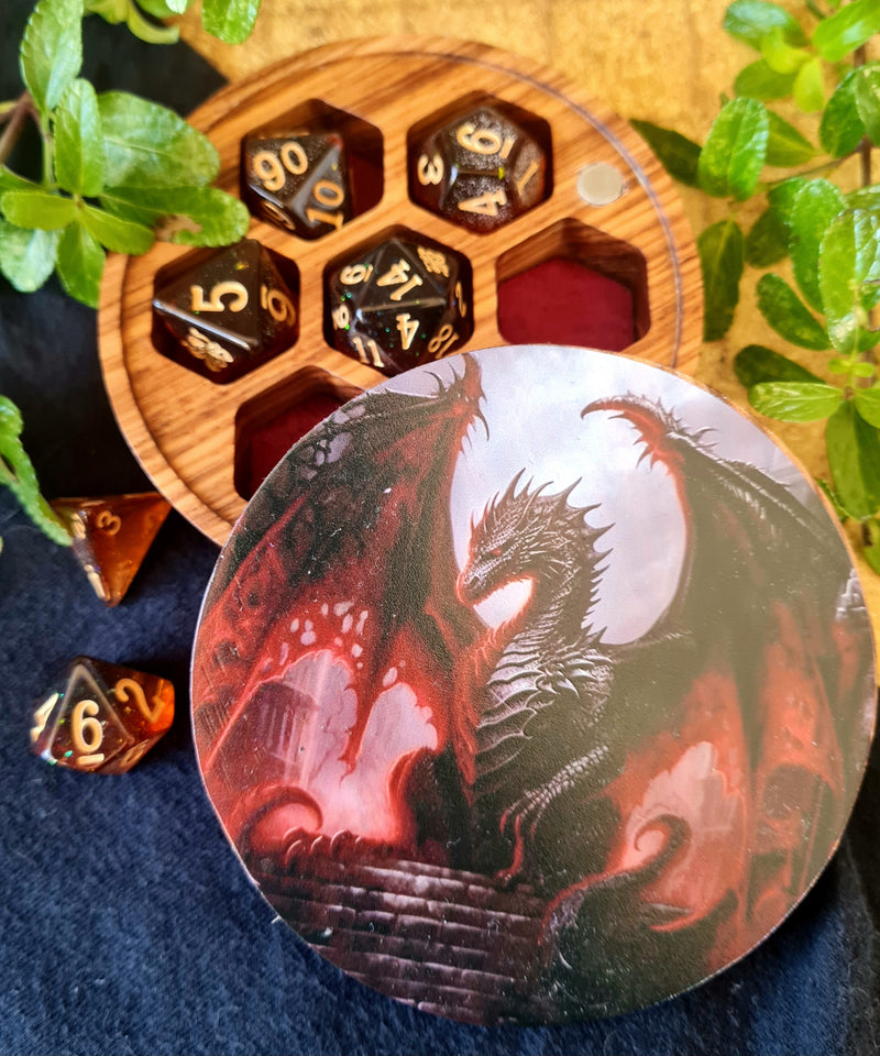 Hardwood Printed Dark Dragon Dice Box