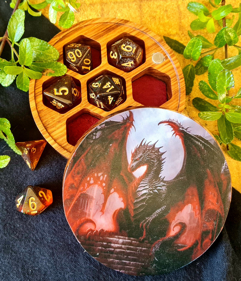 Hardwood Printed Dark Dragon Dice Box
