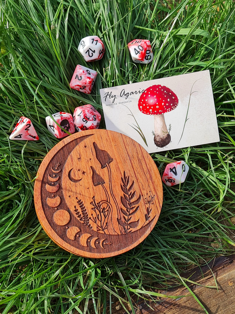 Mushroom Moon Circular Hardwood Dice Box - CRITIT