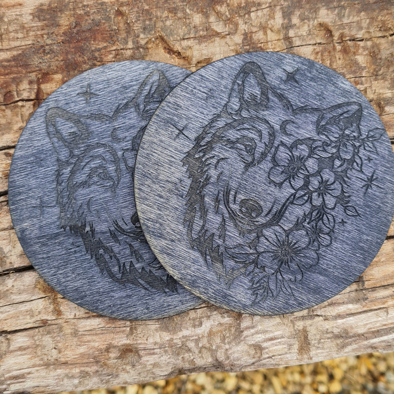 Set of 2 Flower Wolf Coasters - CRITIT