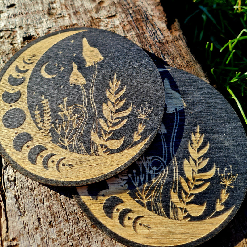 Mushroom Moon Black Set of 2 Coasters - CRITIT