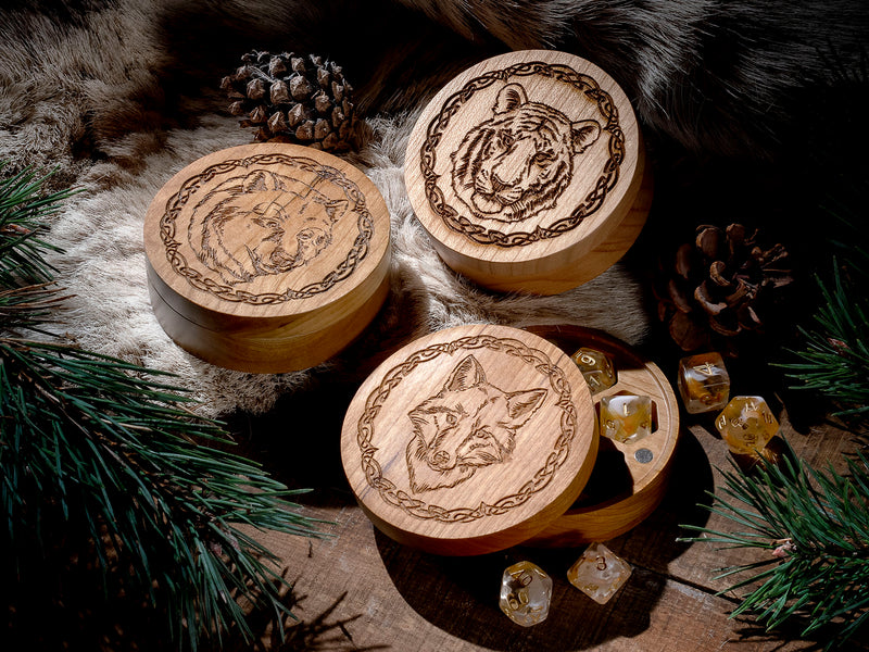 Hardwood Animal Circular Dice Box - CRITIT