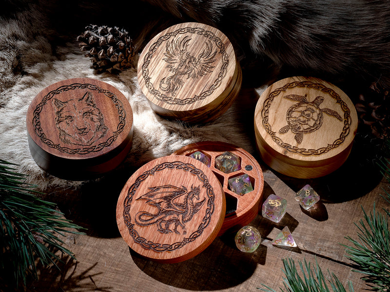 Hardwood Animal Circular Dice Box - CRITIT