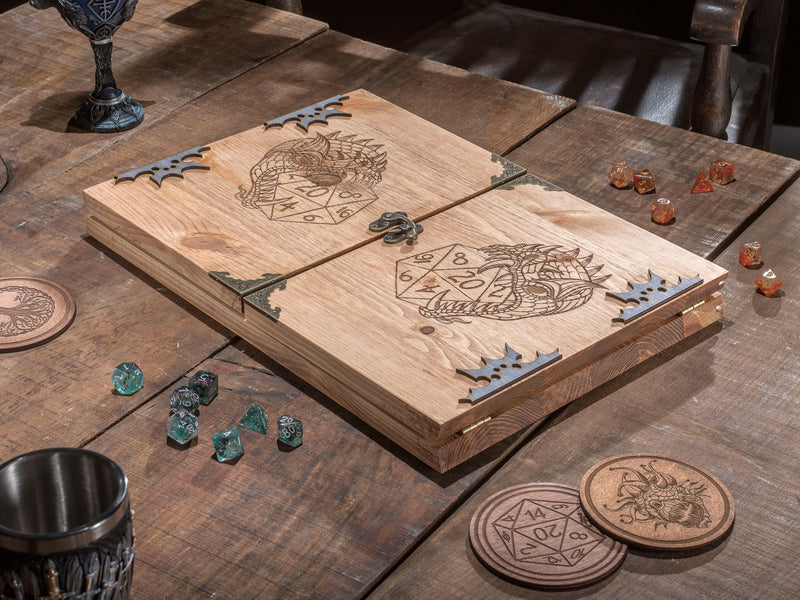 Dragon Wooden Game Master Screen - Now includes built in tracker & tokens - CRITIT