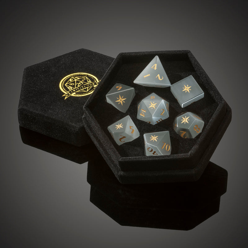 Opalite Compass engraved Gemstone Dice - CRITIT