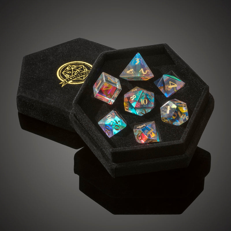Rainbow Crystal Dice  - free faux leather gift box upgrade! - CRITIT