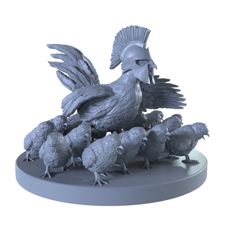 3D printing STL file - Spartan Fighting rooster and Chicks - CRITIT