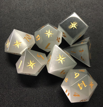 Opalite Compass engraved Gemstone Dice - CRITIT