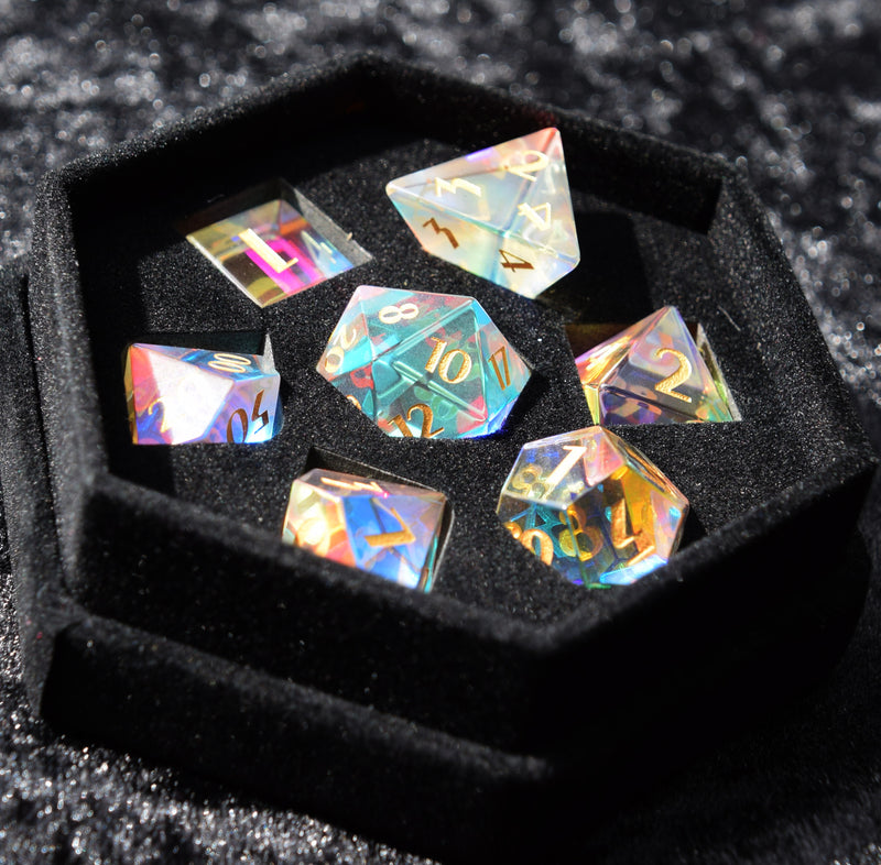 Rainbow Crystal Dice  - free faux leather gift box upgrade! - CRITIT