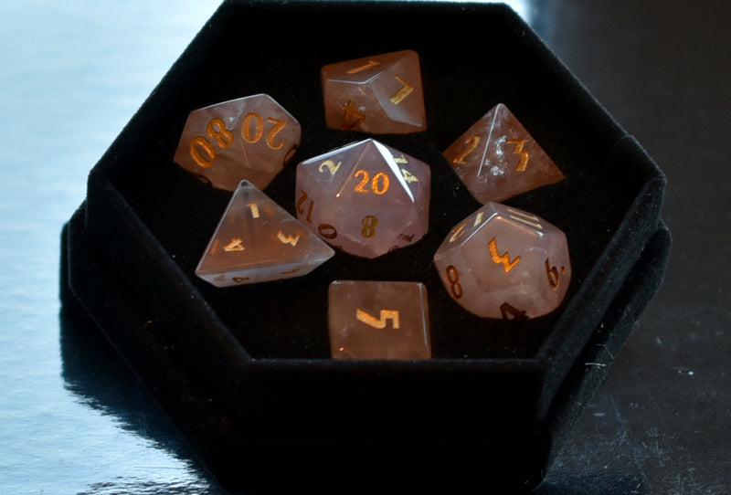 Rose Quartz Gemstone Dice - CRITIT