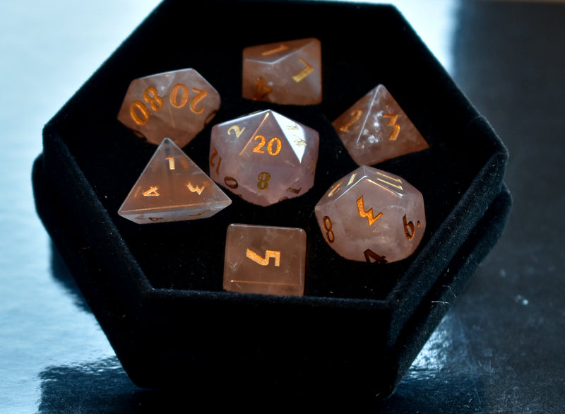 Rose Quartz Gemstone Dice - CRITIT